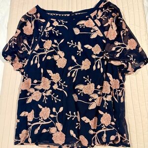 Maeve Midnight Blue Blouse with Blush Embroidery